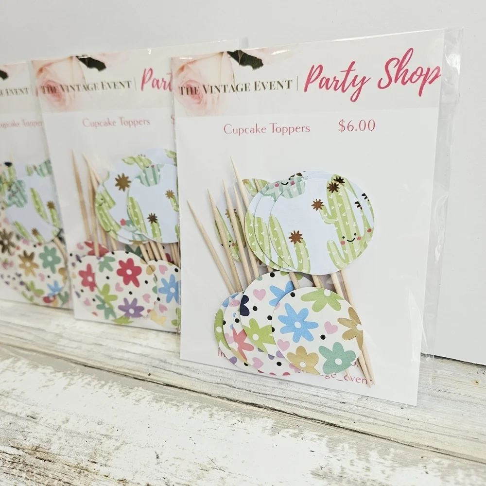 36 Cactus and Floral Cupcake Toppers